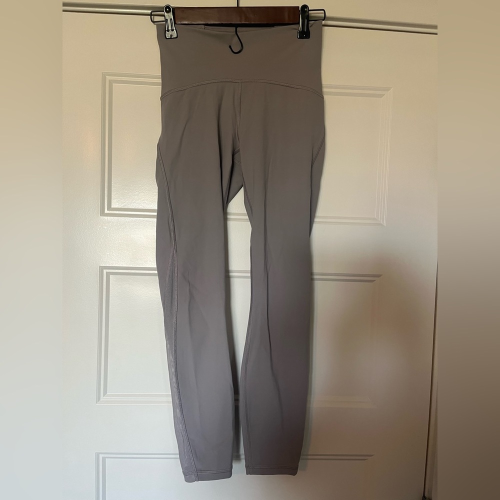 Lululemon gray align leggings with sheer panel from knee to ankles
